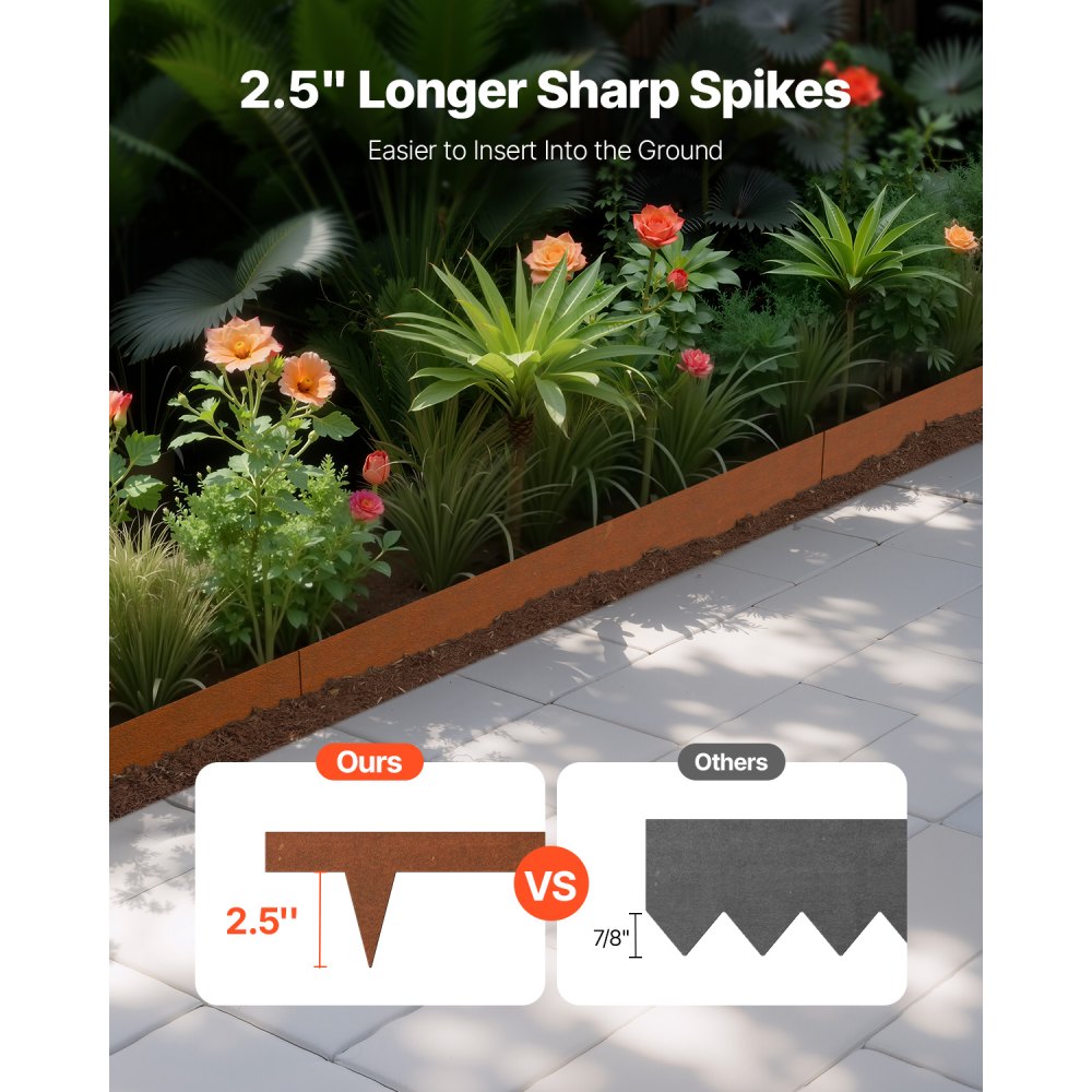 VEVOR Steel Landscape Edging, 10 Packs 40 x 4.5 in Weather-Resistant & Pre-Rust Metal Landscape Edging, Bendable Garden Edging Border, Heavy Duty Lawn Edging, Flower Bed Yard Pathway Divider