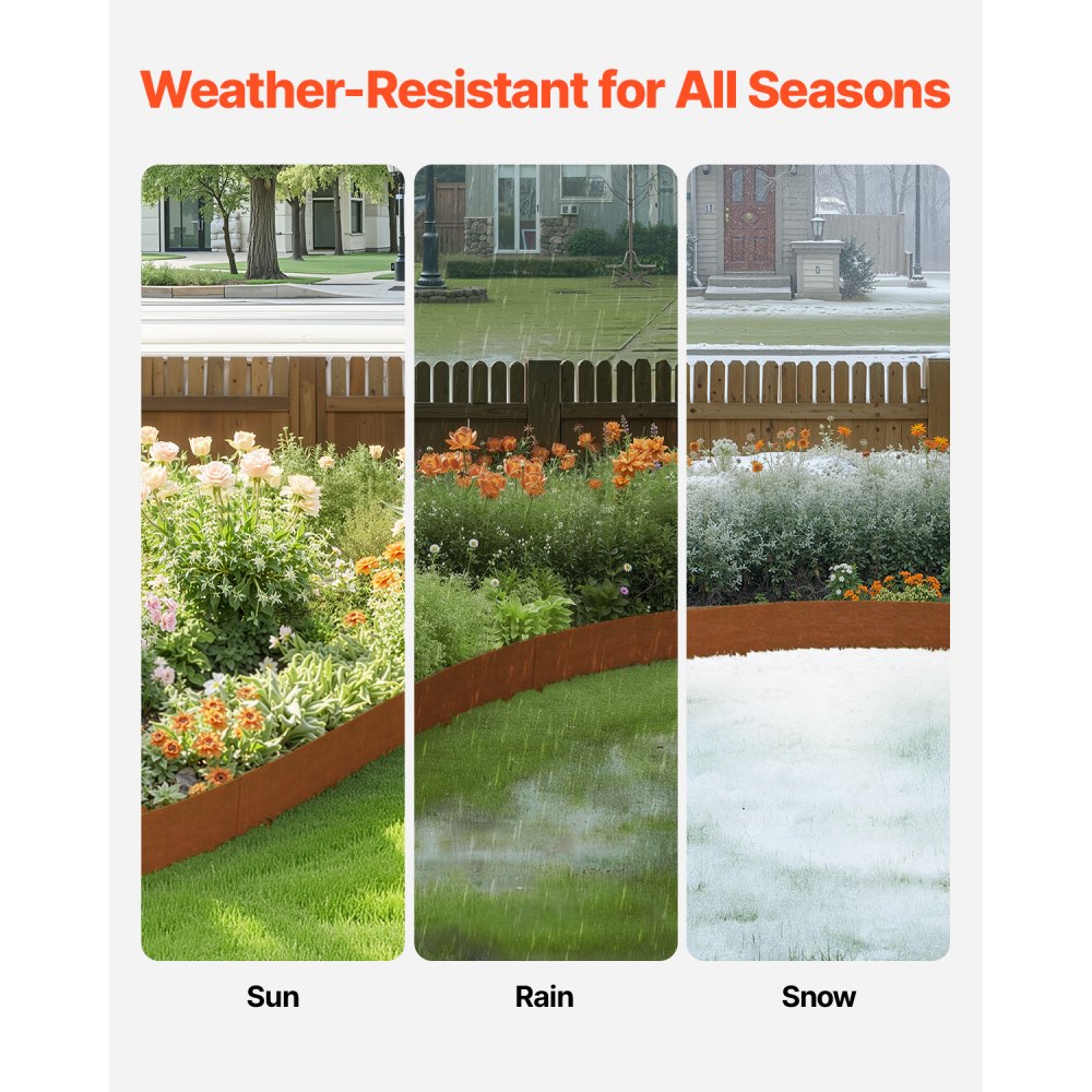 VEVOR Steel Landscape Edging, 10 Packs 40 x 4.5 in Weather-Resistant & Pre-Rust Metal Landscape Edging, Bendable Garden Edging Border, Heavy Duty Lawn Edging, Flower Bed Yard Pathway Divider