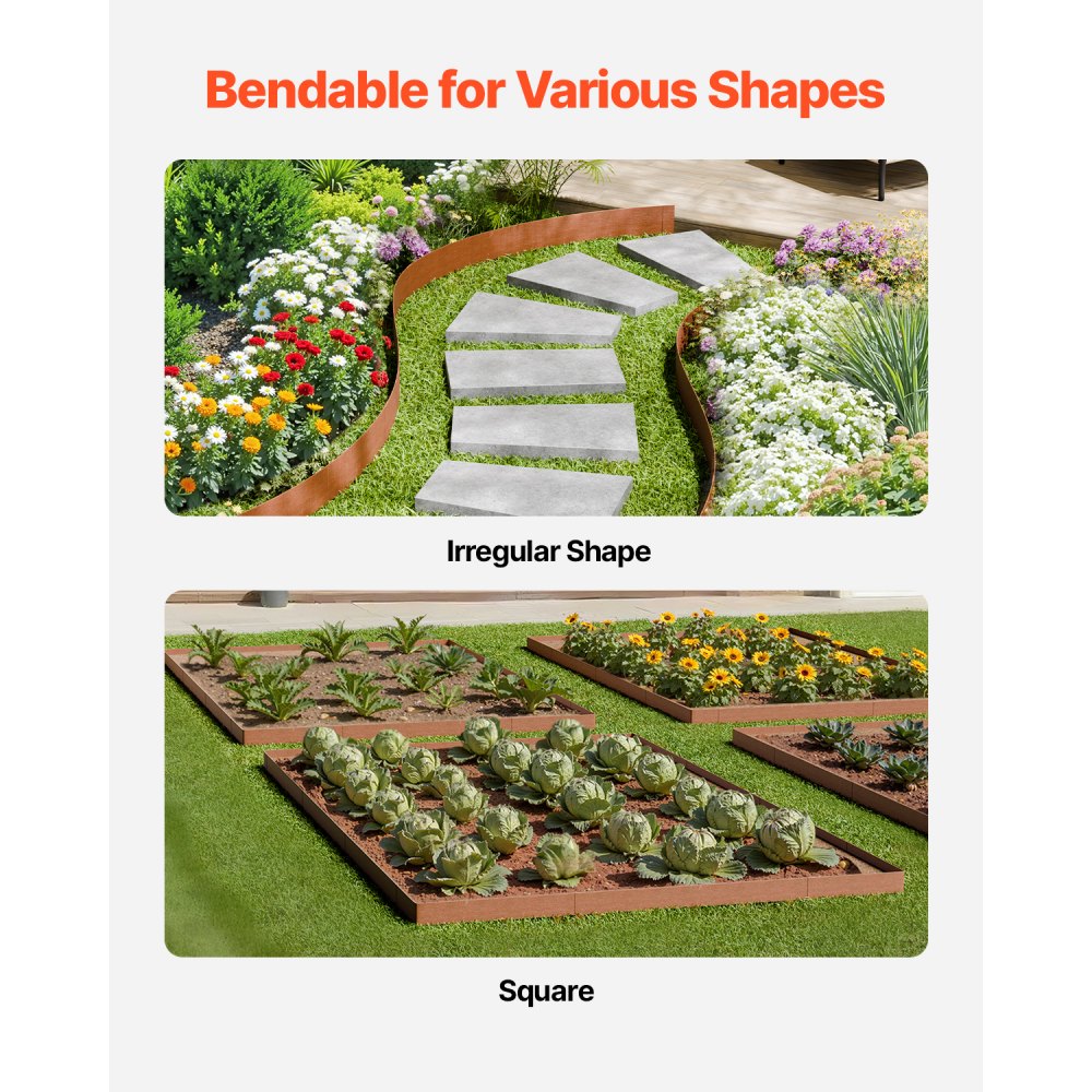 VEVOR Steel Landscape Edging, 10 Packs 40 x 4.5 in Weather-Resistant & Pre-Rust Metal Landscape Edging, Bendable Garden Edging Border, Heavy Duty Lawn Edging, Flower Bed Yard Pathway Divider