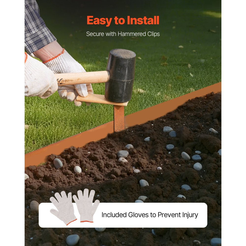 VEVOR Steel Landscape Edging, 10 Packs 40 x 4.5 in Weather-Resistant & Pre-Rust Metal Landscape Edging, Bendable Garden Edging Border, Heavy Duty Lawn Edging, Flower Bed Yard Pathway Divider