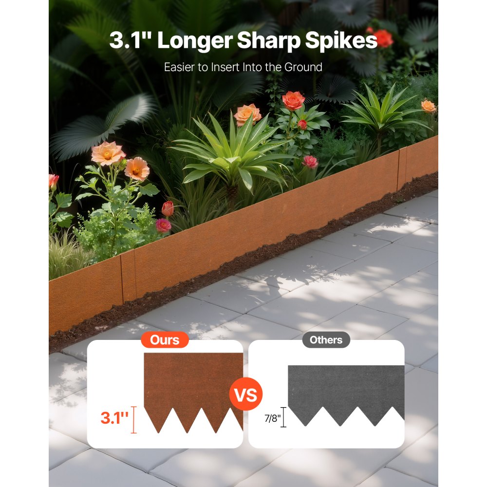 VEVOR Steel Landscape Edging, 6 Packs 40 x 8 in Weather-Resistant & Pre-Rust Metal Landscape Edging, Bendable Garden Edging Border, Lawn Edging for Flower Bed Yard Pathway Divider