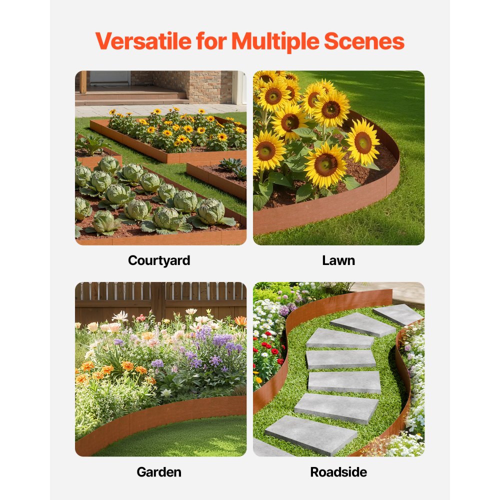 VEVOR Steel Landscape Edging, 6 Packs 40 x 6 in Weather-Resistant & Pre-Rust Metal Landscape Edging, Bendable Garden Edging Border, Heavy Duty Lawn Edging, Flower Bed Yard Pathway Divider