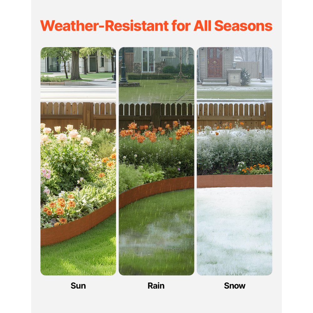 VEVOR Steel Landscape Edging, 6 Packs 40 x 8 in Weather-Resistant & Pre-Rust Metal Landscape Edging, Bendable Garden Edging Border, Shark Spike, Lawn Edging for Flower Bed Yard Pathway Divider