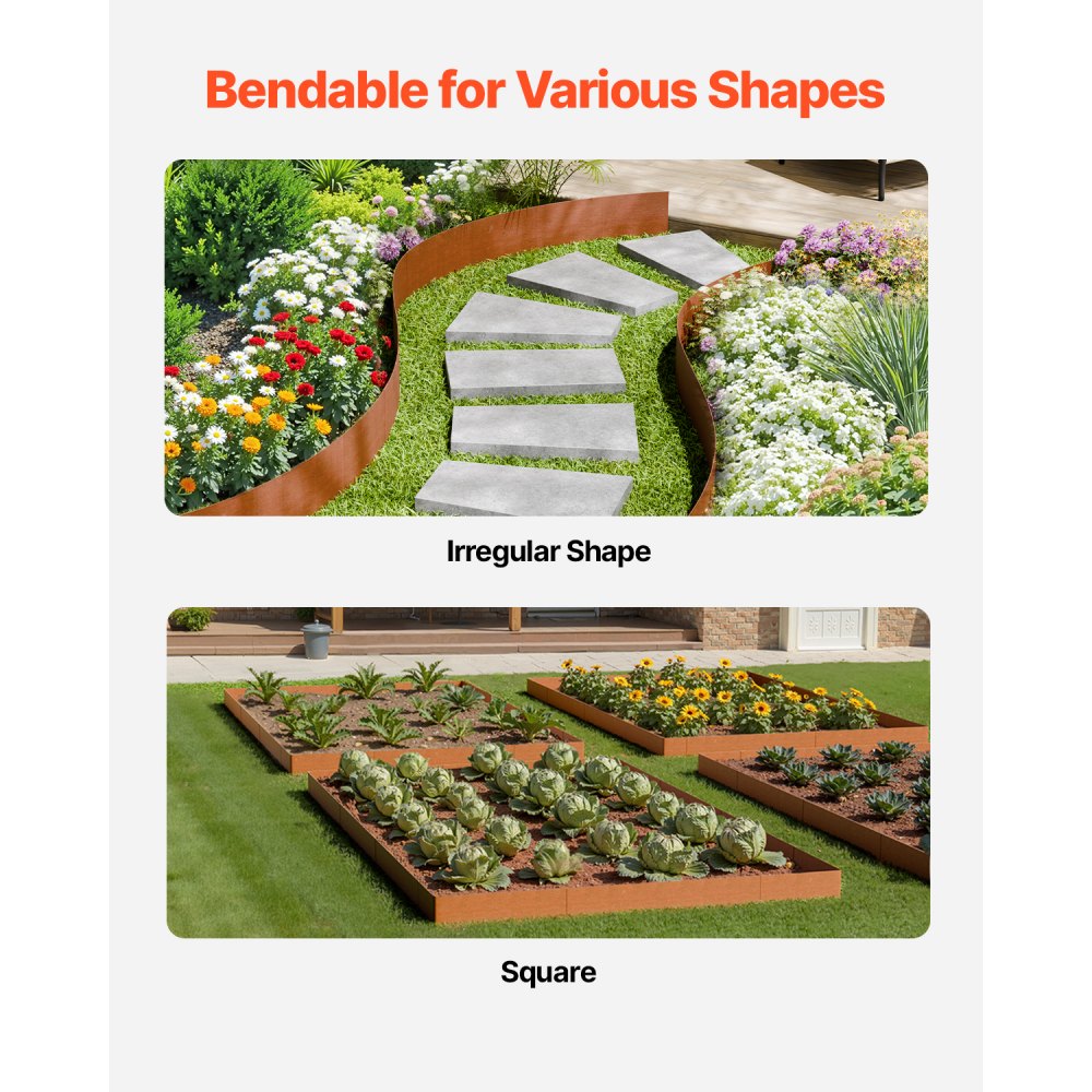 VEVOR Steel Landscape Edging, 6 Packs 40 x 8 in Weather-Resistant & Pre-Rust Metal Landscape Edging, Bendable Garden Edging Border, Shark Spike, Lawn Edging for Flower Bed Yard Pathway Divider