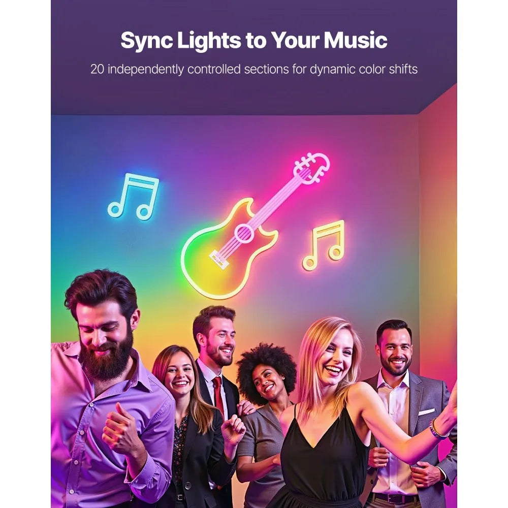 VEVOR LED Neon Rope Light, 16.4 ft, Flexible RGB-IC LED Strip Light, Control with App/Remote, Works with Alexa & Google Assistant, Music Syncing, Custom DIY Neon Flex Lights, for Bedroom Gaming Indoor