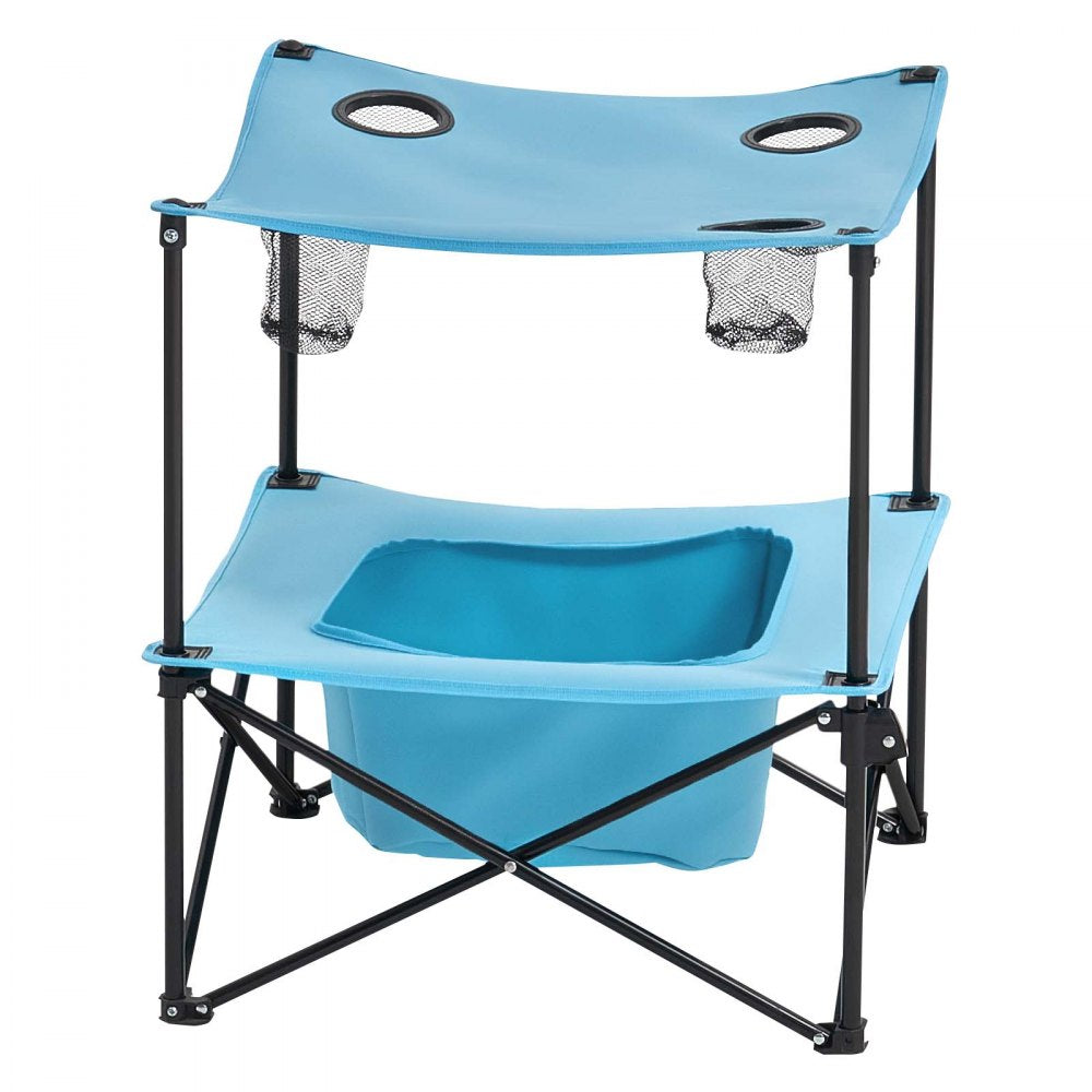 VEVOR Folding Camping Table, Portable Outdoor Lightweight Picnic Table, 600D Oxford Fabric Waterproof Canvas Travel Beach Tables, with 4 Cup Holders, Carry Bag, for Tailgating Camping Picnic, Blue