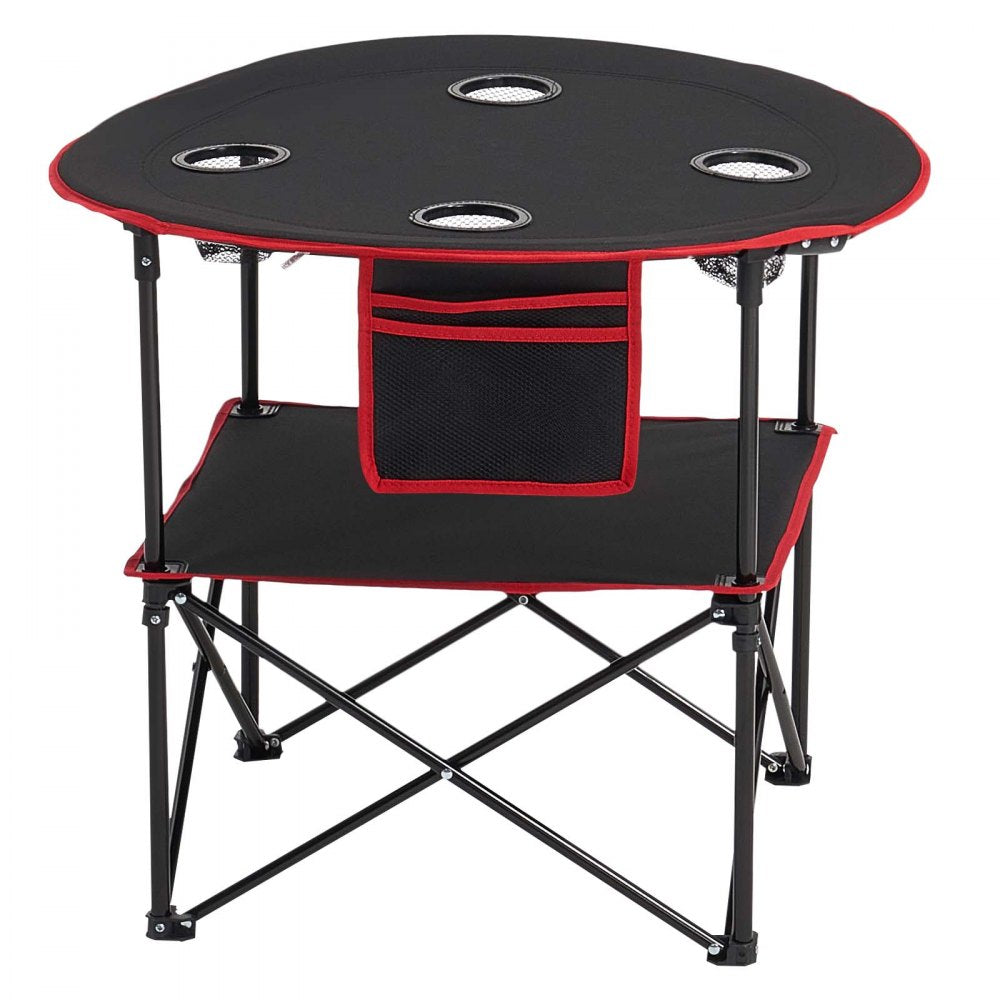VEVOR Folding Camping Table, Portable Outdoor Lightweight Picnic Table, 600D Oxford Fabric Waterproof Canvas Travel Beach Tables, with 4 Cup Holders, Carry Bag, for Tailgating Camping Picnic, Black