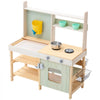 VEVOR Mud Kitchen for Kids, Wooden Toy Play Kitchen Set, Outdoor Toddler Grocery Store Playset, Pretend Play Kitchen with Stoves, Tank, Faucet, Storage Bag, Metal Baskets, and Cookware Pots