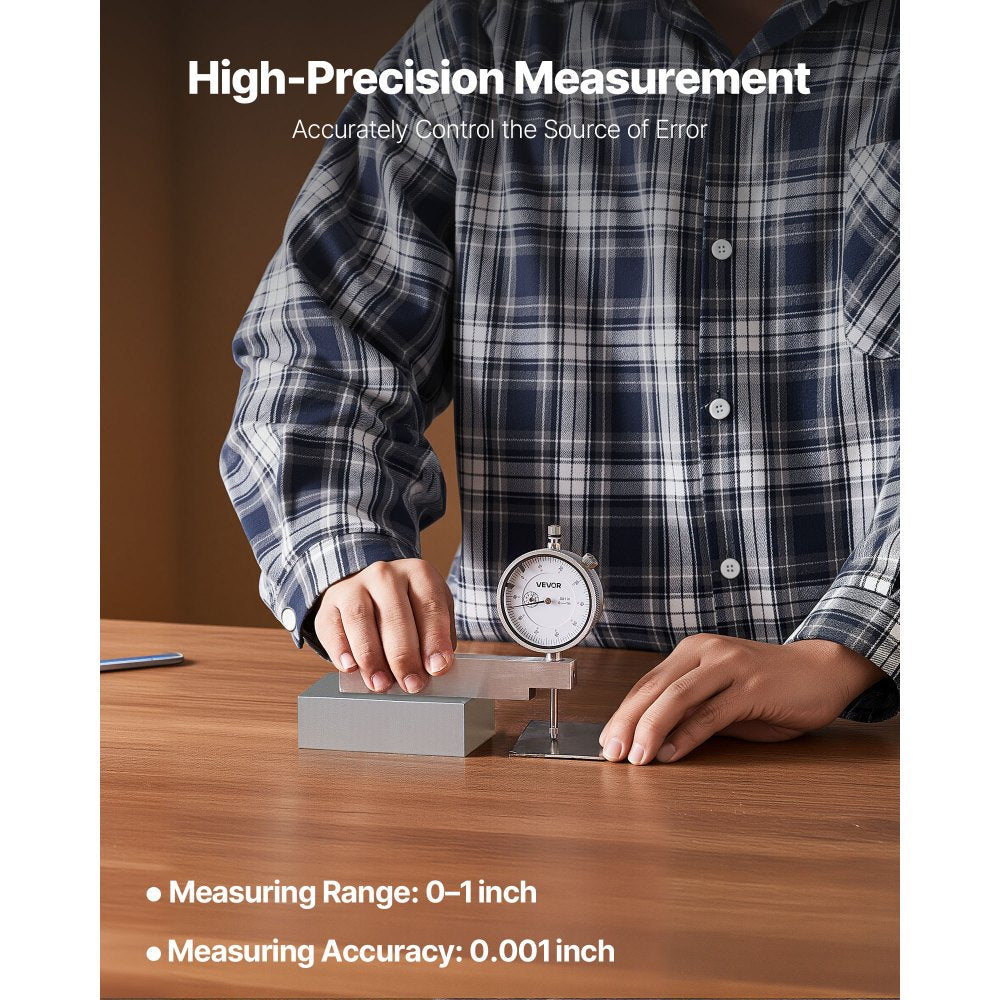 VEVOR Dial Test Indicator with Metal Base, 0.001 inch Accuracy, 0-1 inch Range, Easy to Read Large Dial, Professional for Narrow Area Measurement, Industrial Machining & Inspection, Precision Testing