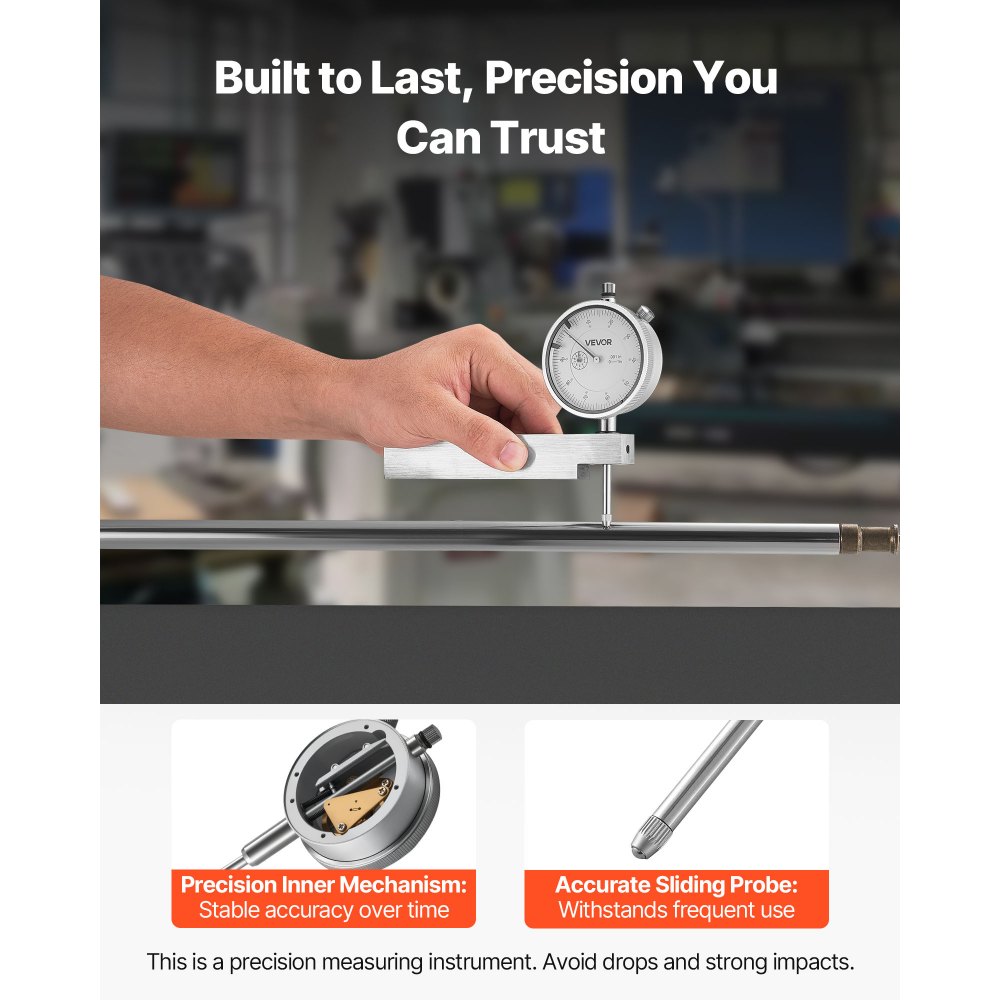 VEVOR Dial Test Indicator with Metal Base, 0.001 inch Accuracy, 0-1 inch Range, Easy to Read Large Dial, Professional for Narrow Area Measurement, Industrial Machining & Inspection, Precision Testing