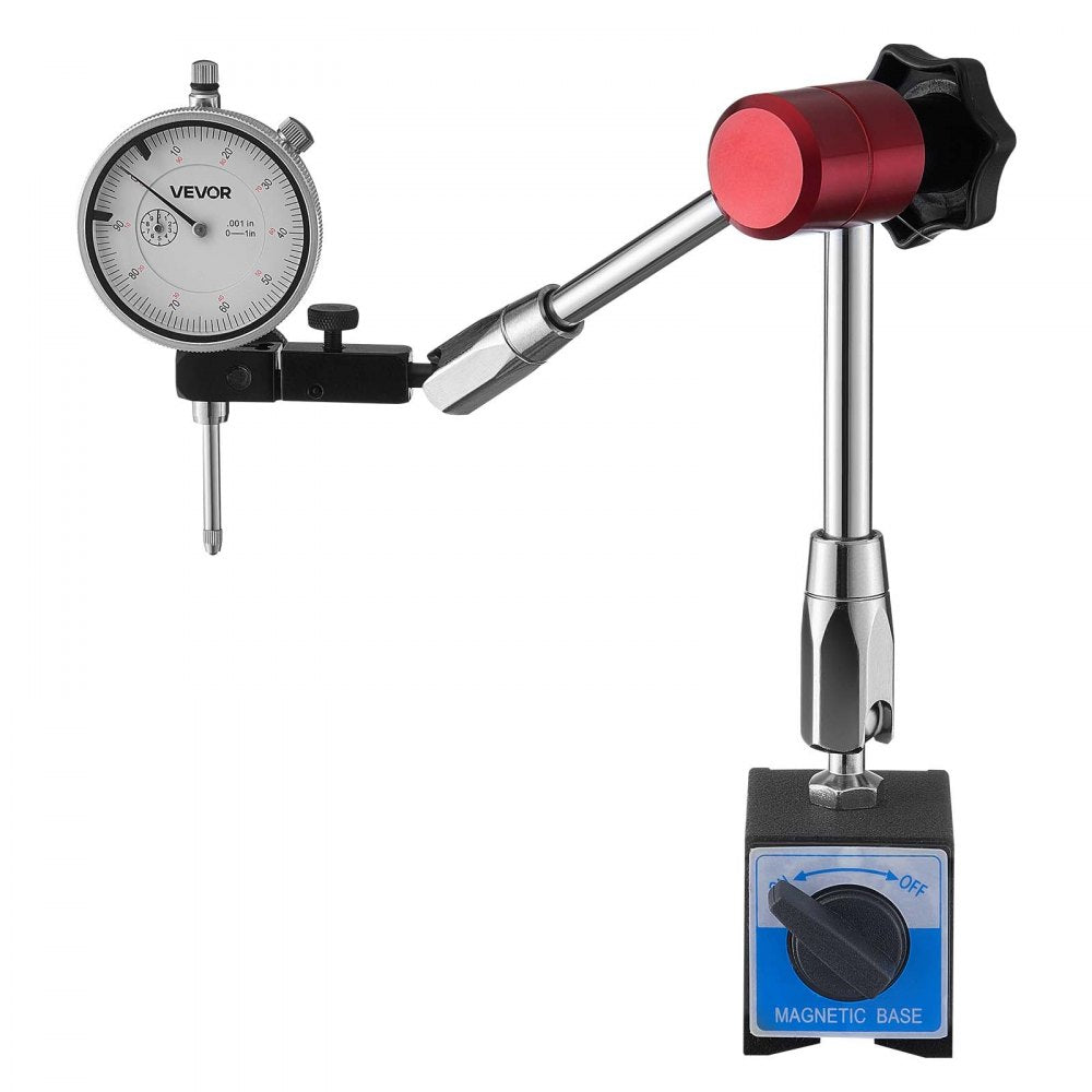 VEVOR Dial Test Indicator with Magnetic Flexible Base Stand, 0.001 inch Accuracy, 0-1 inch Range, Fine Adjustable Long Arm, Professional for Machine Set-Up, Narrow Area Measurement, Easy to Read