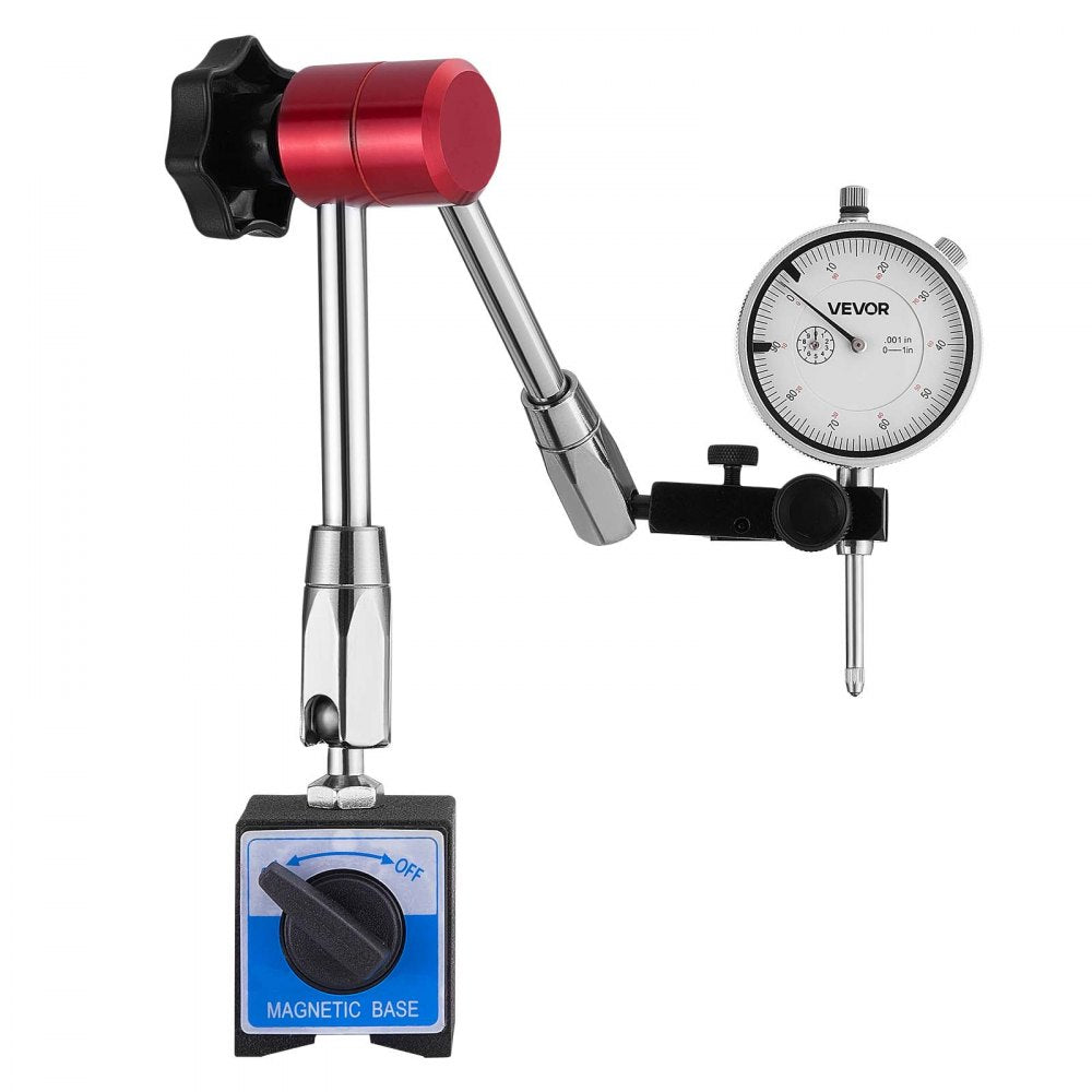 VEVOR Dial Test Indicator with Magnetic Flexible Base Stand, 0.001 inch Accuracy, 0-1 inch Range, Fine Adjustable Long Arm, Professional for Machine Set-Up, Narrow Area Measurement, Easy to Read