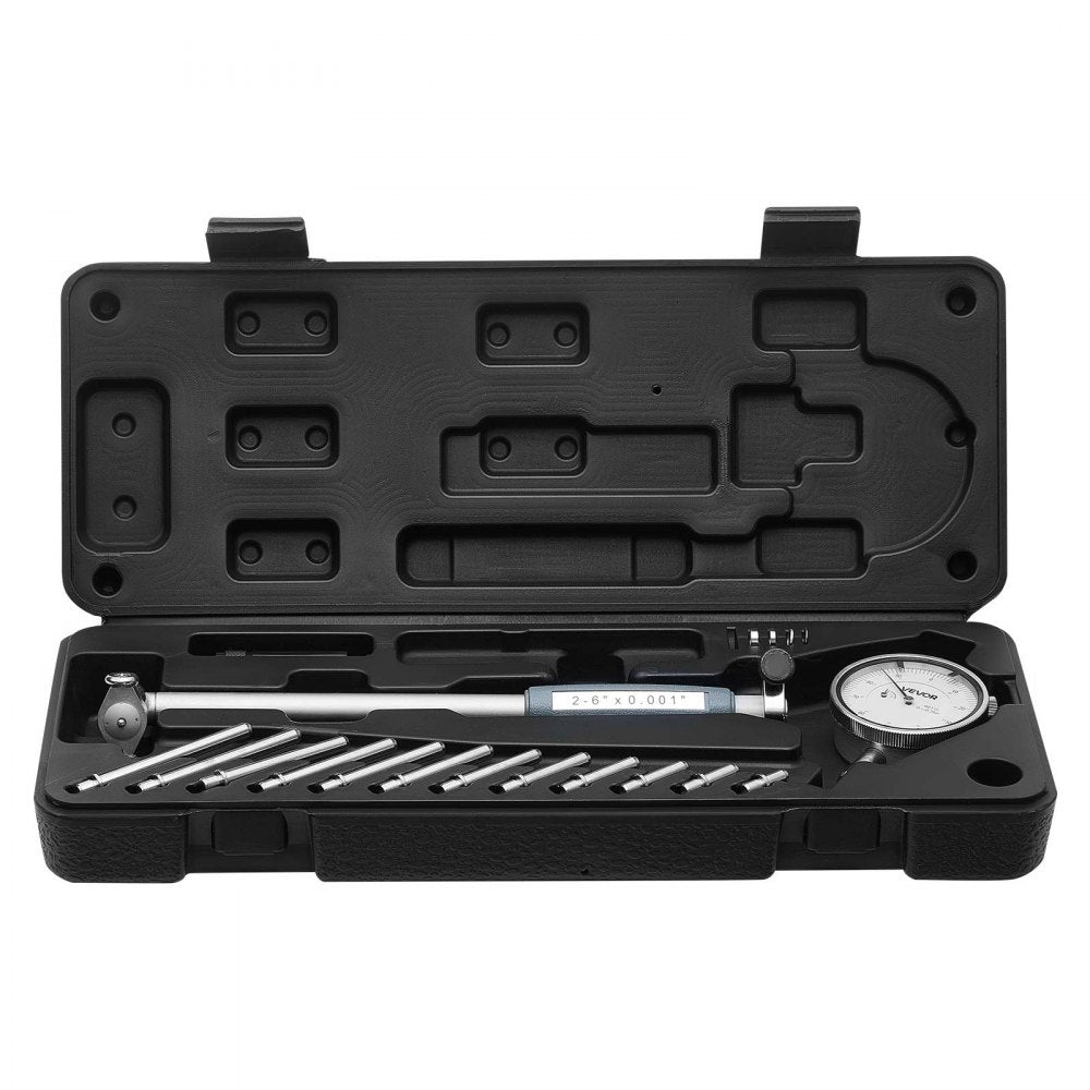 VEVOR Dial Test Indicator and Bore Gauge Measuring Tool Set, Dial Indicator 0.001 inch Accuracy, 2-6 inch Bore Range with Rod, Storage Case, Anvils for Industrial Machining Measurements