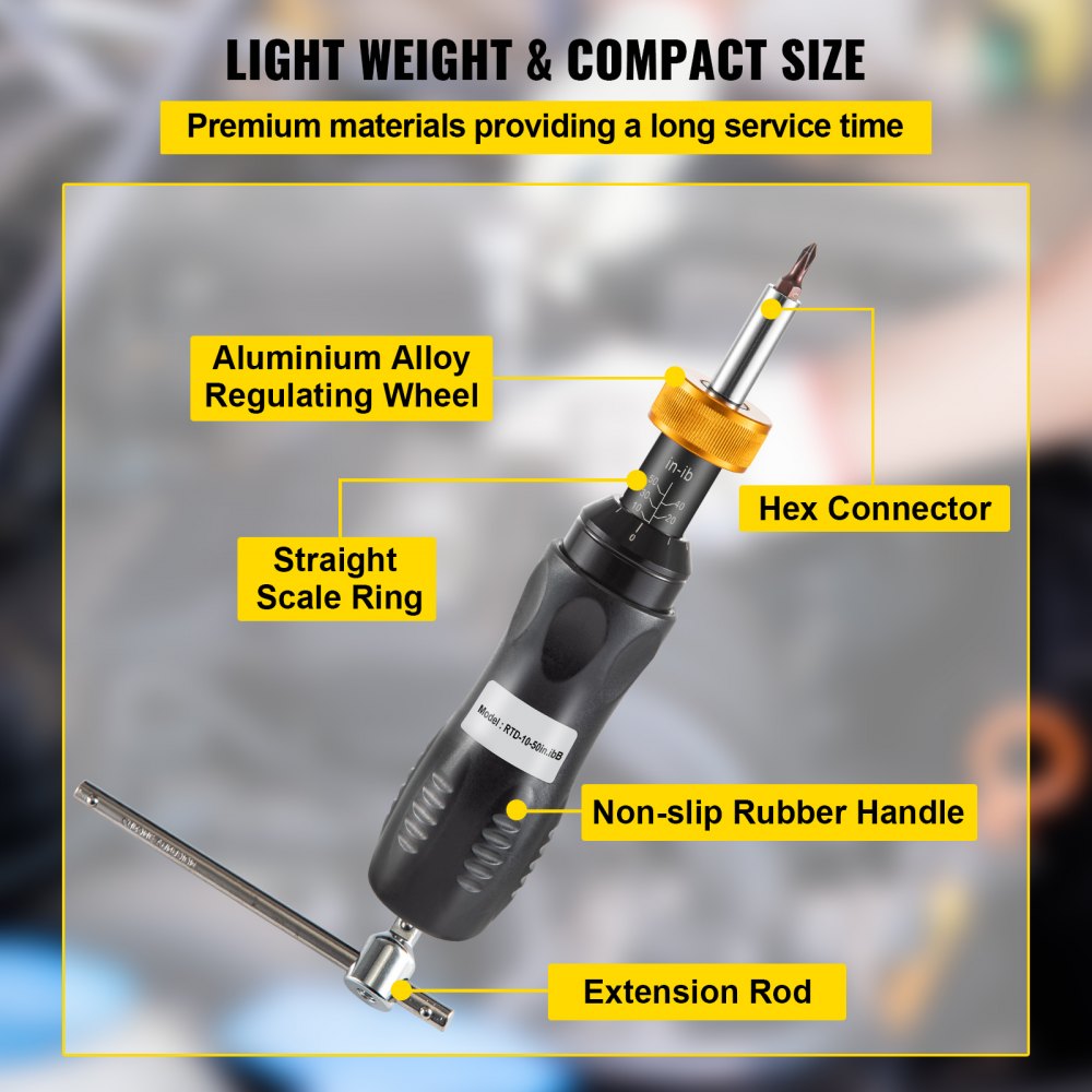 VEVOR 1/4" Drive Torque Screwdriver Wrench Set, 10-50 in-lbs Torque Adjustment Range, Torque Range Accurate to ±5%, 5 in-lb Increment Torque Screwdriver with 18 Bits & Case