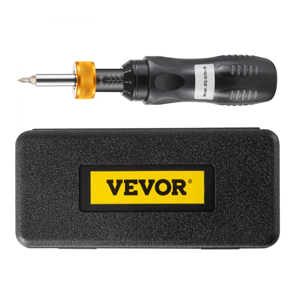 VEVOR Torque Screwdriver, 1/4\" Drive Screwdriver Torque Wrench, Torque Screwdriver Electrician 10-70 in/lbs Torque Range Accurate to ±5%, Adjustable inch Pound Torque Screwdriver with Bits & Case