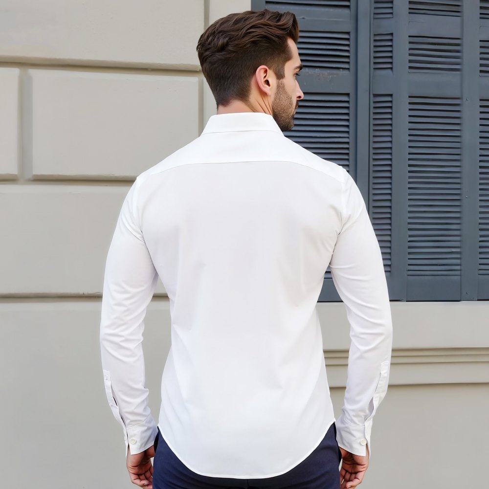 VEVOR Men's Button Up Shirt, Mens Long Sleeve Wrinkle-free Button Down Dress Shirts, Slim Fit Soft Stretch Fabric for Business Casual or Formal, Work, Wedding, Dinner, White, L Size