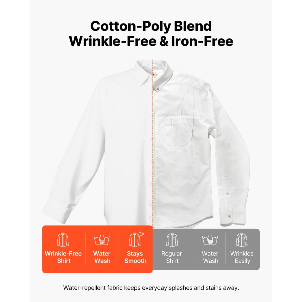 VEVOR Men's Button Up Shirt, Mens Long Sleeve Wrinkle-free Button Down Dress Shirts, Slim Fit Soft Stretch Fabric for Business Casual or Formal, Work, Wedding, Dinner, White, M Size