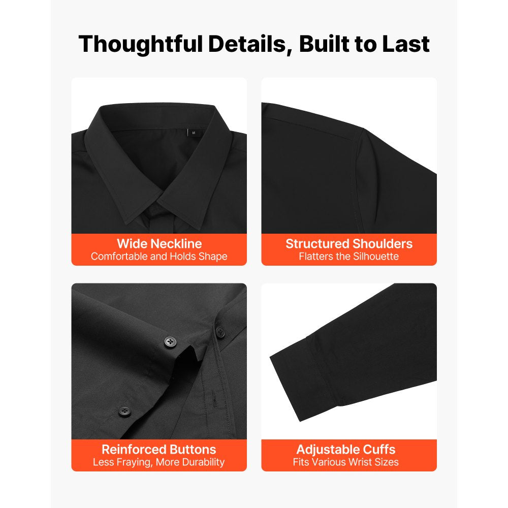 VEVOR Men's Button Up Shirt, Mens Long Sleeve Wrinkle-free Button Down Dress Shirts, Slim Fit Soft Stretch Fabric for Business Casual or Formal, Work, Wedding, Dinner, Black, M Size