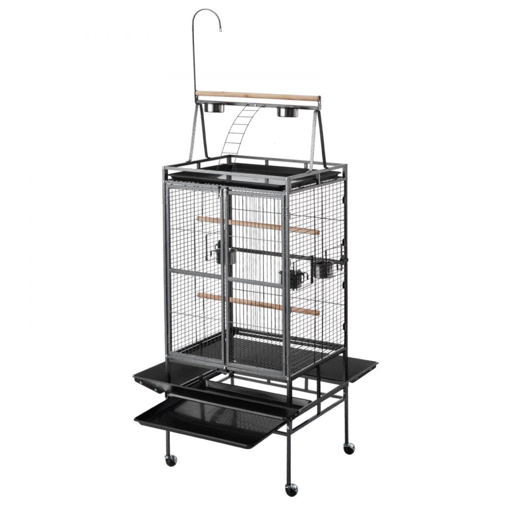 VEVOR Bird Cage, 32.7 x 31.1 x 82.7 inch, Open Flat Top, Wrought Iron Bird Flight Cage with Perches, Slide-Out Tray, Plastic Feeders, for Cockatiel, Monk Parakeet, Amazon Parrot, African Grey Parrot