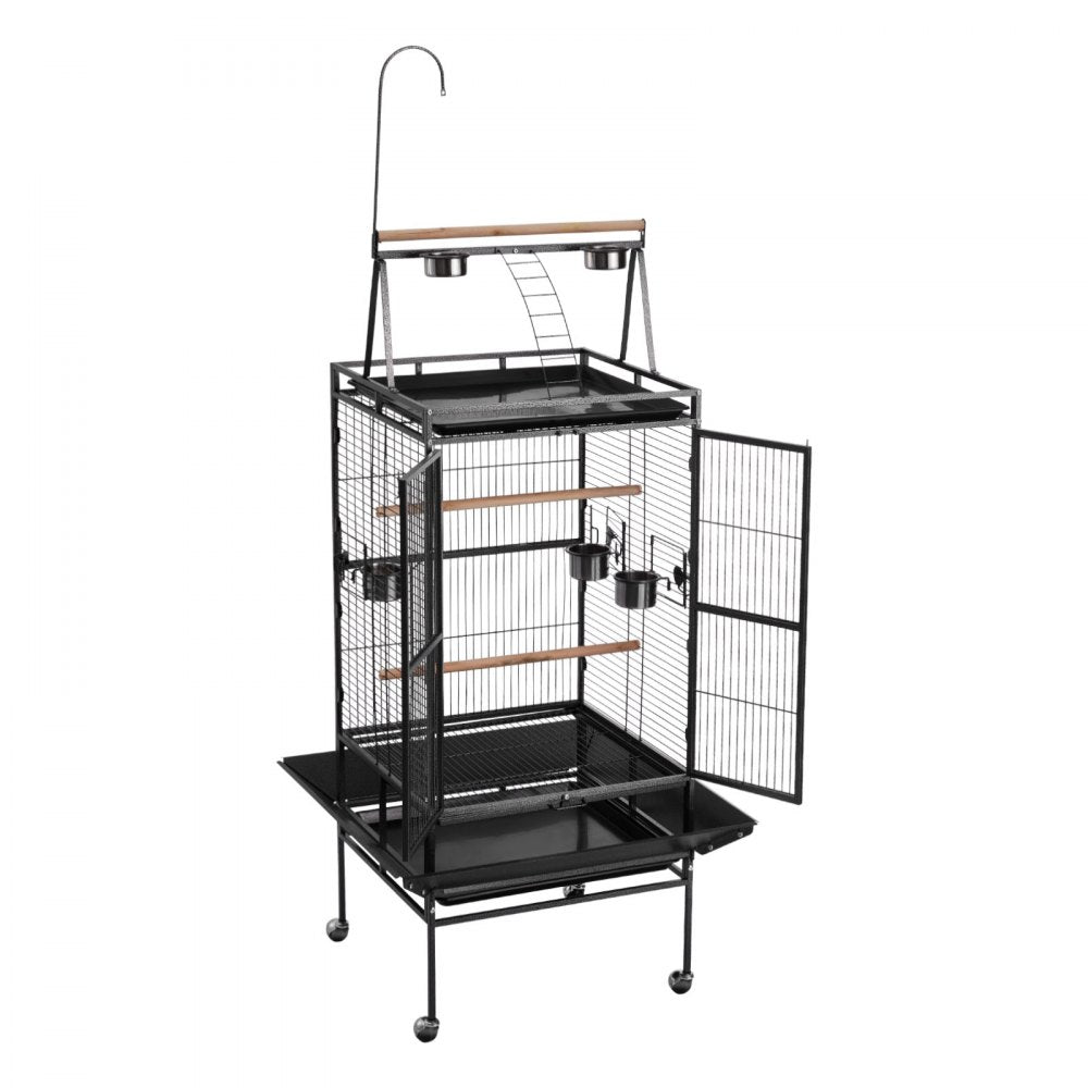VEVOR Bird Cage, 32.7 x 31.1 x 82.7 inch, Open Flat Top, Wrought Iron Bird Flight Cage with Perches, Slide-Out Tray, Plastic Feeders, for Cockatiel, Monk Parakeet, Amazon Parrot, African Grey Parrot