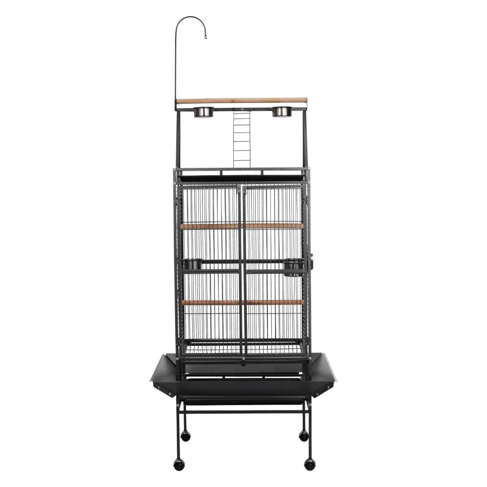VEVOR Bird Cage, 32.7 x 31.1 x 82.7 inch, Open Flat Top, Wrought Iron Bird Flight Cage with Perches, Slide-Out Tray, Plastic Feeders, for Cockatiel, Monk Parakeet, Amazon Parrot, African Grey Parrot
