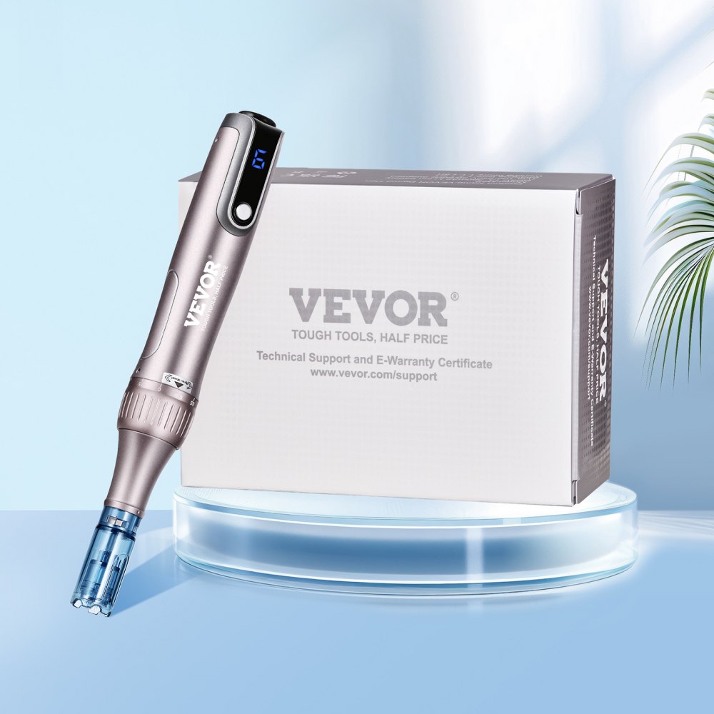 VEVOR Professional Microneedling Pen M8S, Electric Derma Pen with 12PCS Anti-Backflow Cartridges, 6 Variable Speed Skin Care Beauty Device with LCD Display and 0-2.5mm Adjustable Needle Length