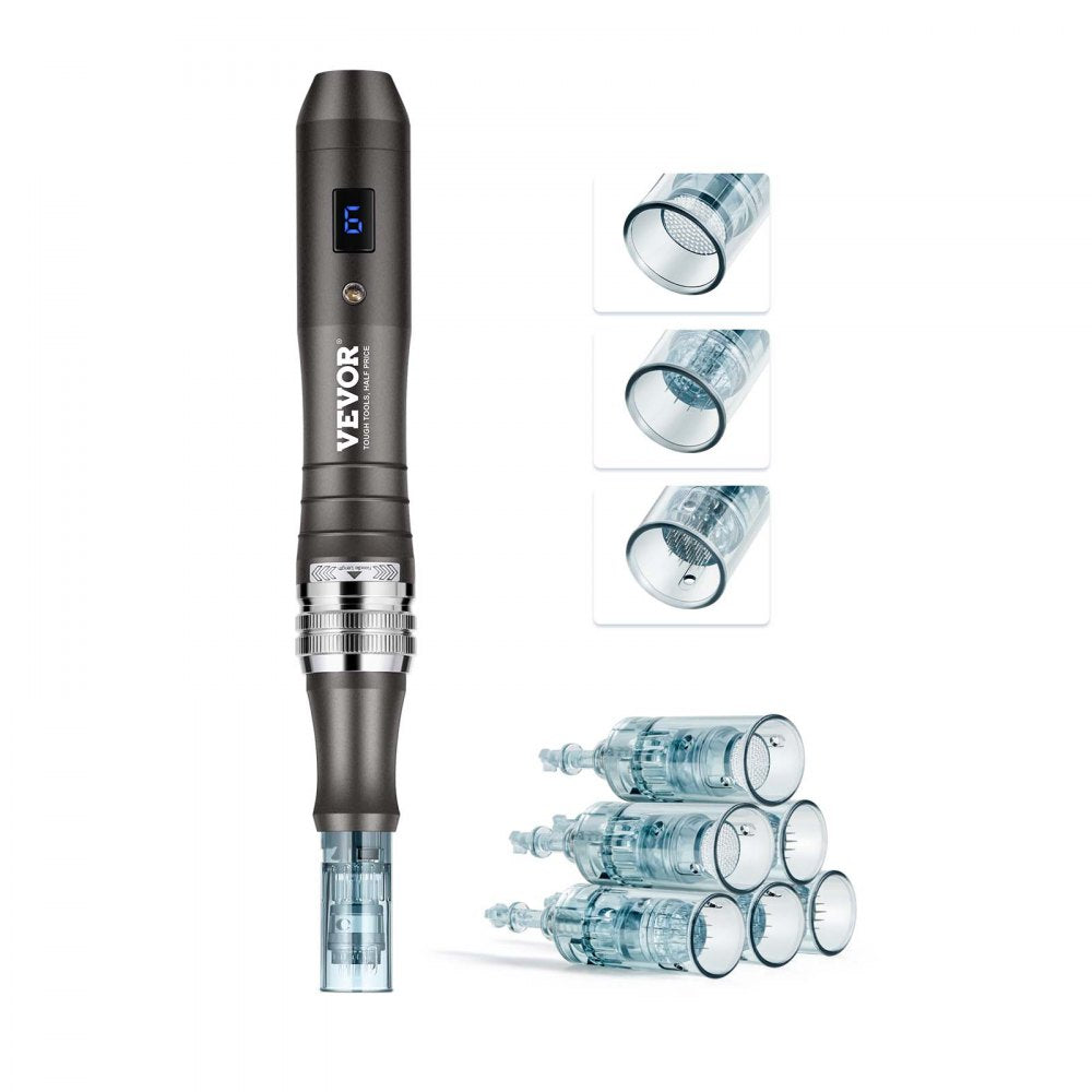 VEVOR Professional Microneedling Pen, Electric Derma Pen with 6PCS Disposable Cartridges, 6 Variable Speed Skin Care Beauty Device with LCD Display and 0-2.5mm Adjustable Needle Length