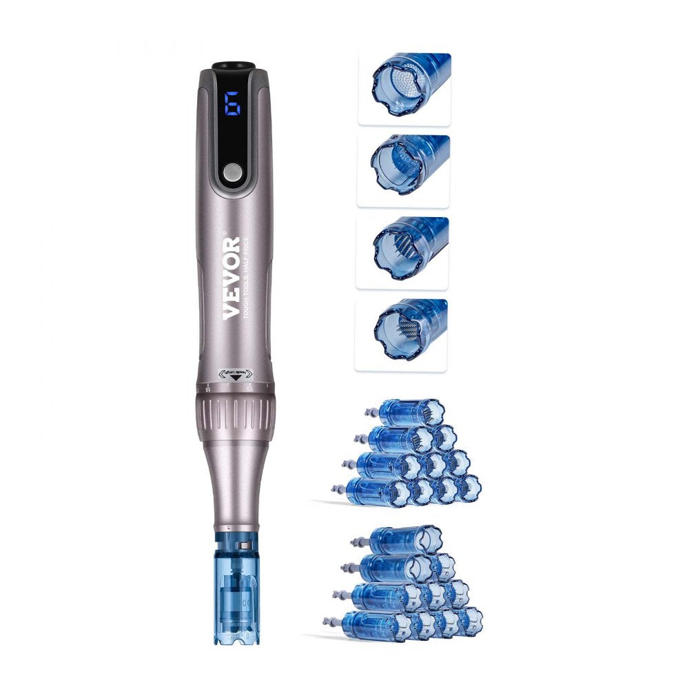 VEVOR Microneedling Pen M8S, Electric Derma Pen with 20PCS Anti-Backflow Cartridges, 6 Variable Speed Skin Care Beauty Device with LCD Display and 0-2.5mm Adjustable Needle Length