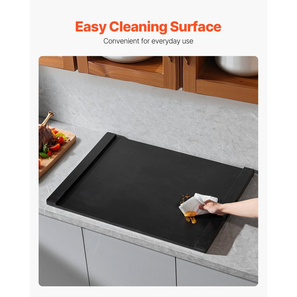 VEVOR Noodle Board Stove Cover, Stove Top Covers for Gas Burners & Electric Stove, Pine Wood Cutting Board with Built-in Handles, RV Stovetop Cover/ Kitchen Sink Cover for Counter Space & Tray, Black
