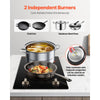 VEVOR Induction Cooktop, 3500W Electric Countertop Burner, 2 Burner Knob Control Stove, Built-in Induction Cooktop with 12 Temperature Settings, Glass Surface, Auto Shut-Off
