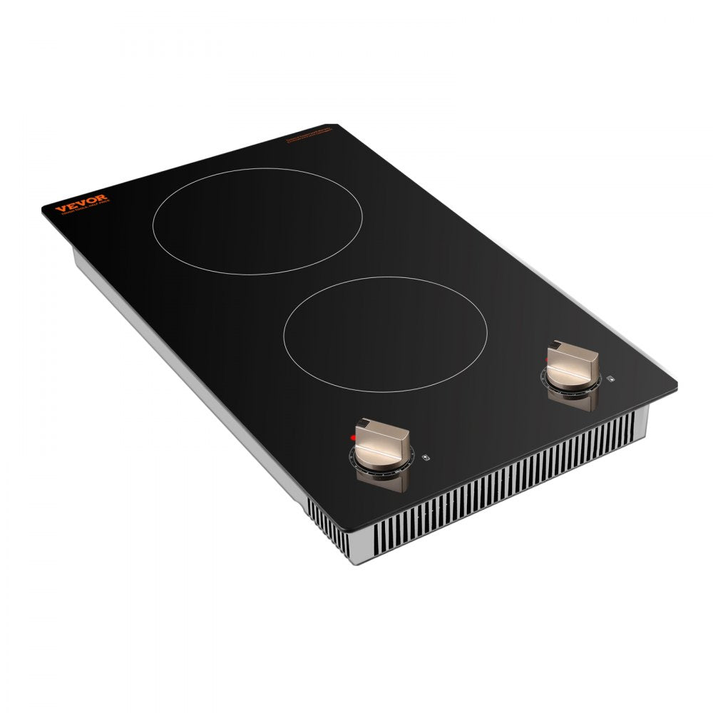 VEVOR Induction Cooktop, 3500W Electric Countertop Burner, 2 Burner Knob Control Stove, Built-in Induction Cooktop with 12 Temperature Settings, Glass Surface, Auto Shut-Off