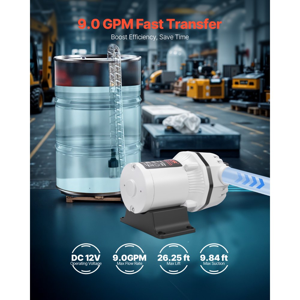 VEVOR DEF Transfer Pump, 9 GPM, Diaphragm Irrigation Self Priming Electric Water Pump for Diesel Exhaust Fluid Automotive Urea Oil, DC 12V, 230W, 26.25 ft Lift, for Liquid Transportation Refueling