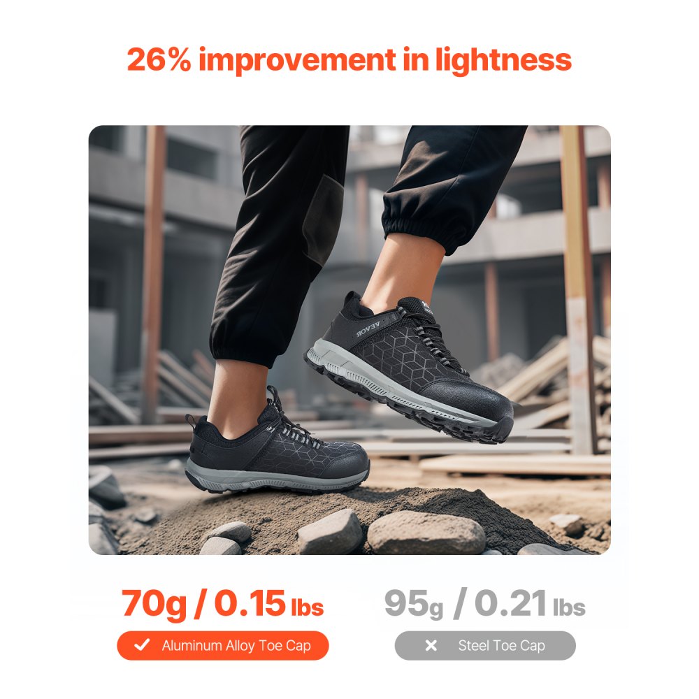 VEVOR Steel Toe Shoes for Men, US Size 9.5 Wide, Men’s Cushion Sport Safety Toe Athletic Work Shoe, Indestructible Safety Sneakers Lightweight,Breathable Industry Construction Work Shoes, Black