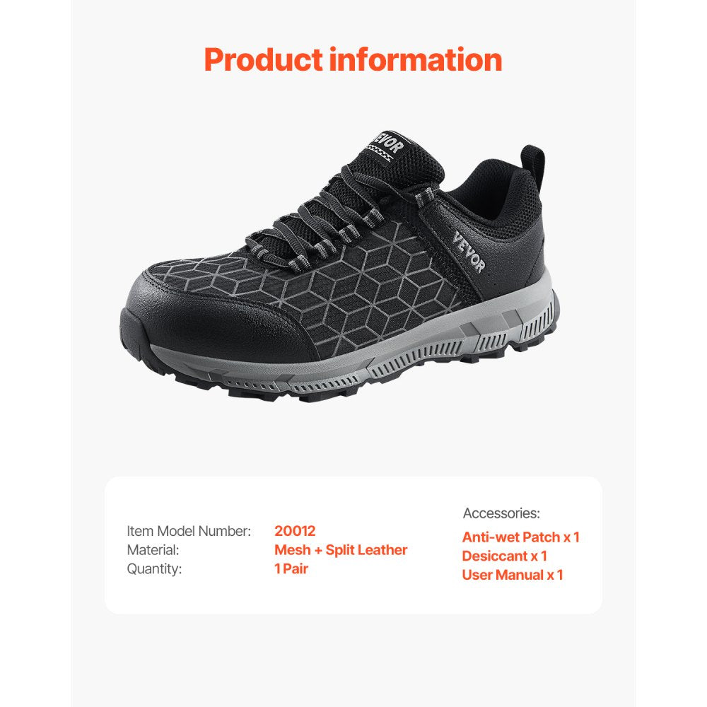 VEVOR Steel Toe Shoes for Men, US Size 10.5 Wide, Men’s Cushion Sport Safety Toe Athletic Work Shoe, Indestructible Safety Sneakers Lightweight,Breathable Industry Construction Work Shoes, Black