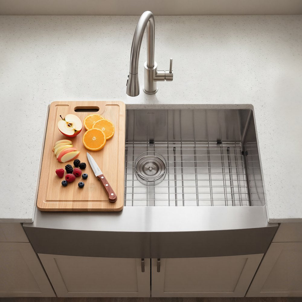 VEVOR 33-inch Kitchen Undermount Single Bowl Sinks, Stainless Steel Drop-In Farmhouse Basin with Accessories, Household Dishwasher Sinks for RV, Prep Kitchen, Laundry Room, Bar