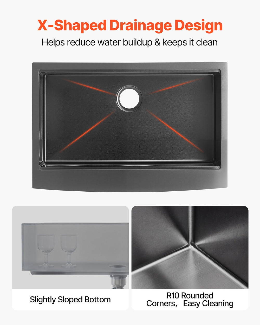 VEVOR 33-inch Kitchen Undermount Single Bowl Sinks, Stainless Steel Drop-In Farmhouse Basin with Ledge & Accessories, Household Dishwasher Sinks for RV, Prep Kitchen, Laundry Room, Bar