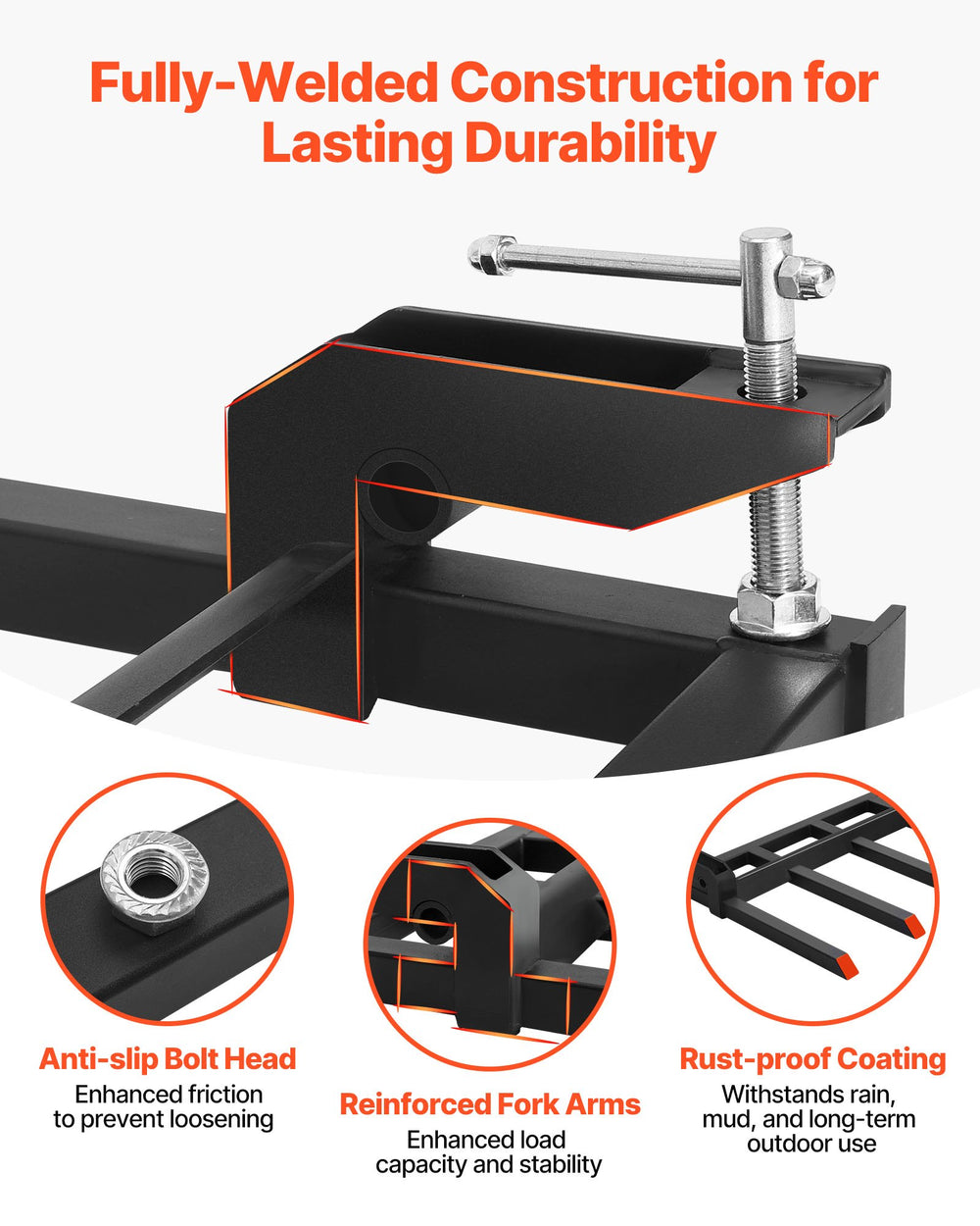 VEVOR 68.5" Clamp on Debris Forks for Buckets, 7 Fork Tines, 4560lbs Load Capacity, Heavy Duty Pallet Forks for Tractor Loader Skid Steer, Bolt on Bucket Attachments for Removing Yard Waste and Debris