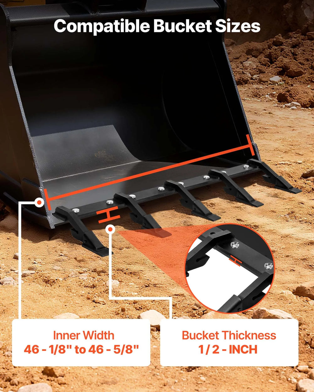 VEVOR Bucket Tooth Bar, 46 in Heavy Duty 5 Teeth Tractor Bucket Bar for Loader Tractor Loader Skidsteer, 4560 lbs Load Capacity, Bolt On Teeth Bars for Buckets Protection Efficient & Soil Excavation