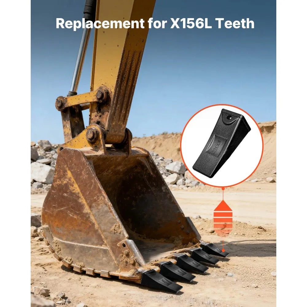 VEVOR Excavator Bucket Teeth with Pins, 4 Pack X156L Bucket Tooth Set for Smooth & Efficient Excavation, Heavy Duty 5.3 in Long Digging Buckets Teeth Replacement for Skid Steer & Mini Excavator