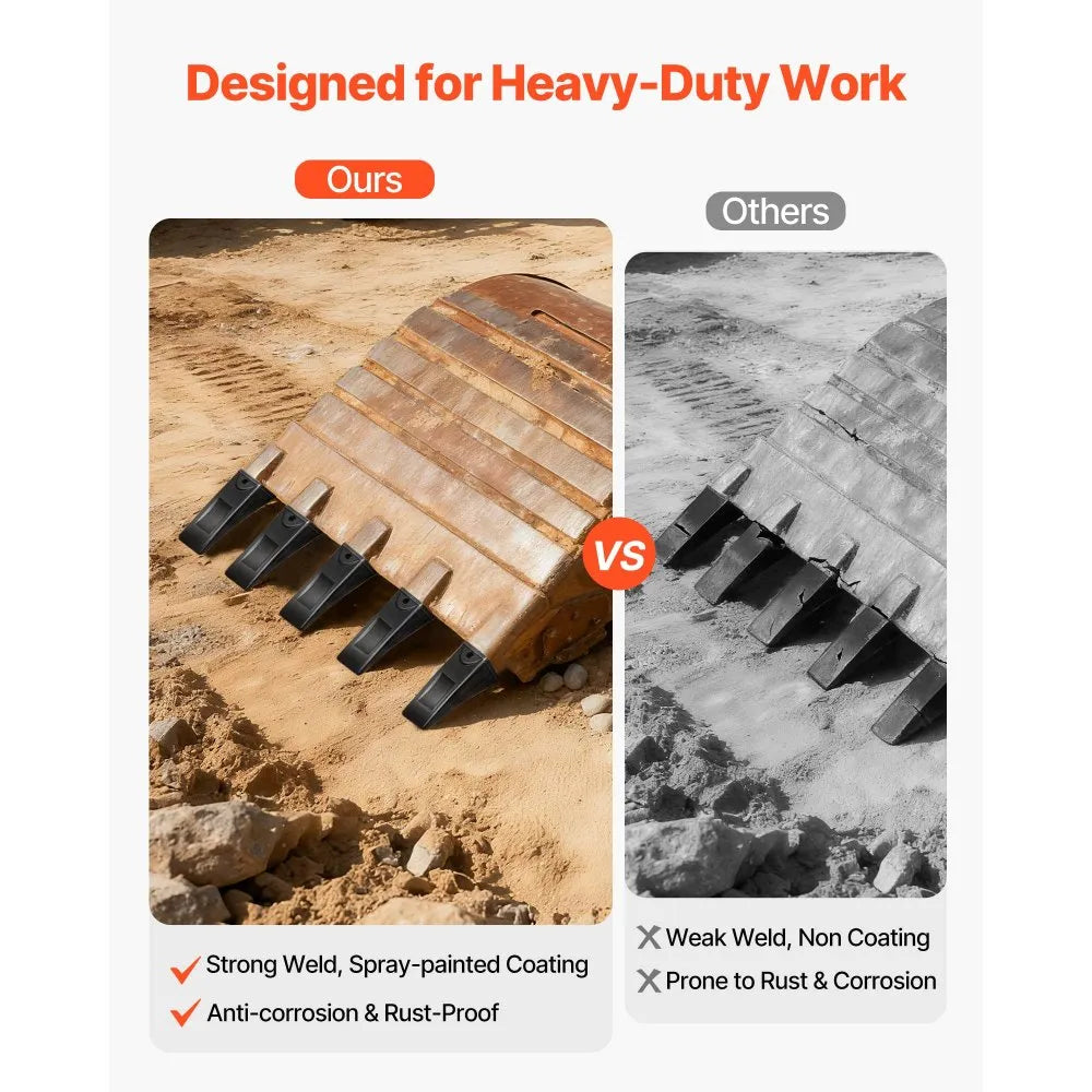 VEVOR Excavator Bucket Teeth with Pins, 4 Pack X156L Bucket Tooth Set for Smooth & Efficient Excavation, Heavy Duty 5.3 in Long Digging Buckets Teeth Replacement for Skid Steer & Mini Excavator