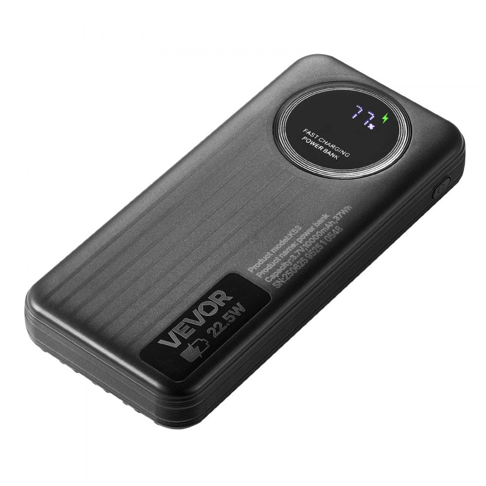 VEVOR Portable Charger, with Built-in Cables, 10000 mAh Travel Battery Pack, 6 Outputs 3 Inputs Fast Charging Power Bank with USB Type-C Micro-B Input, Smart LED Display, for iPhone, Samsung, Android