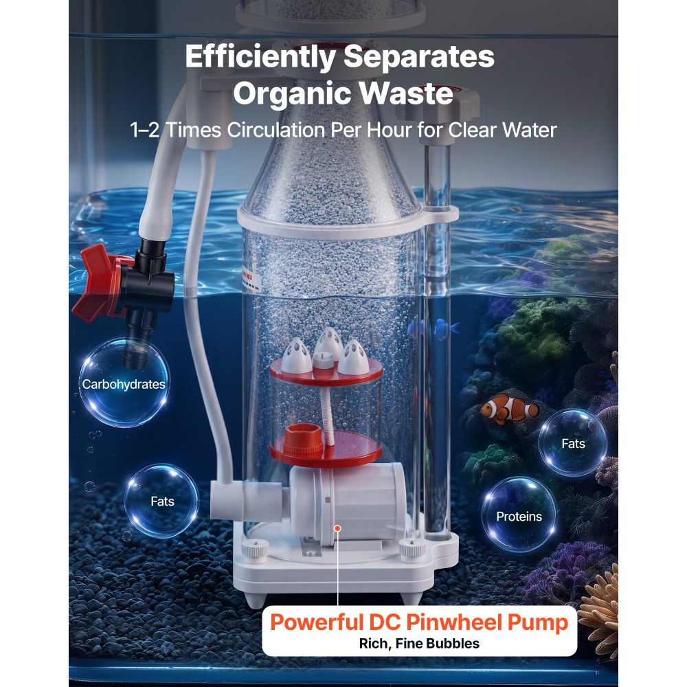 VEVOR Protein Skimmer for 53-106 Gal Saltwater Aquariums Internal with Pump, Protein Skimmer with DC Pinwheel Pump, Adjustable Control, Air Silencer, for 53-106 Gallon Saltwater Aquariums & Reef Tank