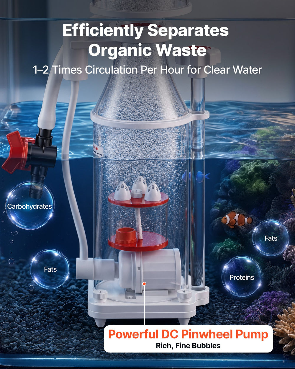 VEVOR Protein Skimmer for 53-106 Gal Saltwater Aquariums Internal with Pump, Protein Skimmer with DC Pinwheel Pump, Adjustable Control, Air Silencer, for 53-106 Gallon Saltwater Aquariums & Reef Tank