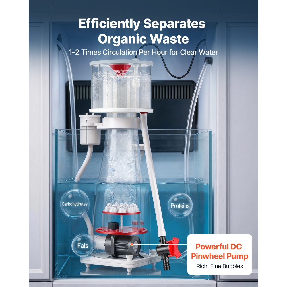 VEVOR Protein Skimmer for 106-185 Gal Saltwater Aquariums In Sump with Pump, Protein Skimmer with DC Pinwheel Pump, Adjustable Control, for 106-185 Gal Saltwater Aquarium & Reef Tank, In Sump Use Only