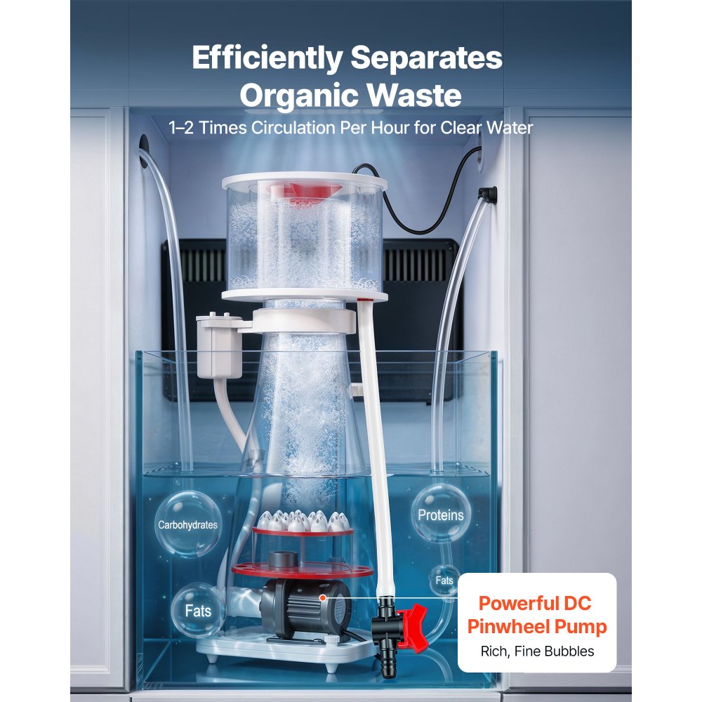 VEVOR Protein Skimmer for 132-264 Gal Saltwater Aquariums In Sump with Pump, Protein Skimmer with DC Pinwheel Pump, Adjustable Control, for 132-264 Gal Saltwater Aquarium & Reef Tank, In Sump Use Only