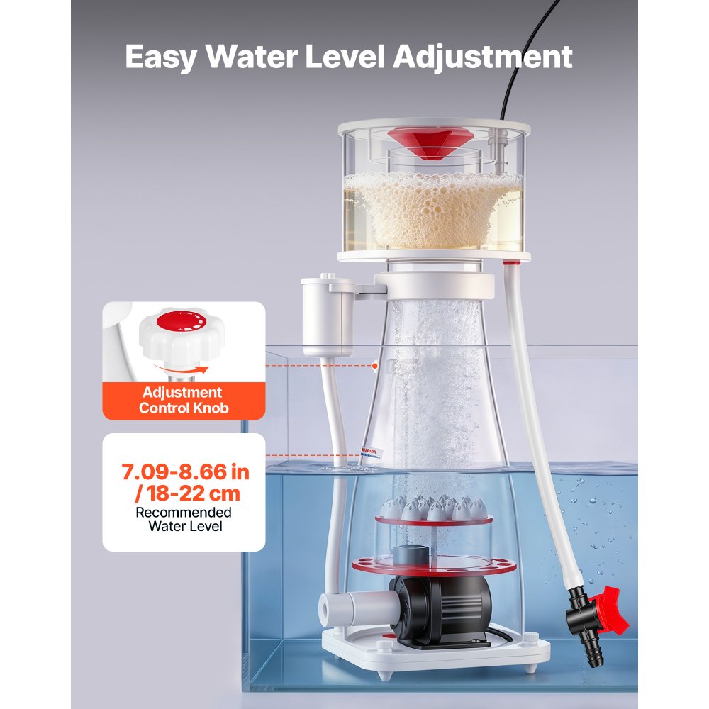 VEVOR Protein Skimmer for 132-264 Gal Saltwater Aquariums In Sump with Pump, Protein Skimmer with DC Pinwheel Pump, Adjustable Control, for 132-264 Gal Saltwater Aquarium & Reef Tank, In Sump Use Only