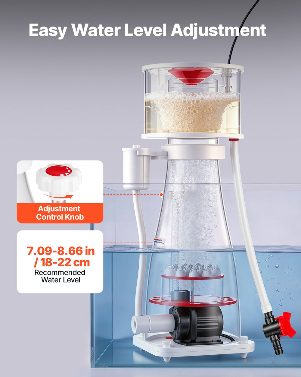 VEVOR Protein Skimmer for 132-264 Gal Saltwater Aquariums In Sump with Pump, Protein Skimmer with DC Pinwheel Pump, Adjustable Control, for 132-264 Gal Saltwater Aquarium & Reef Tank, In Sump Use Only