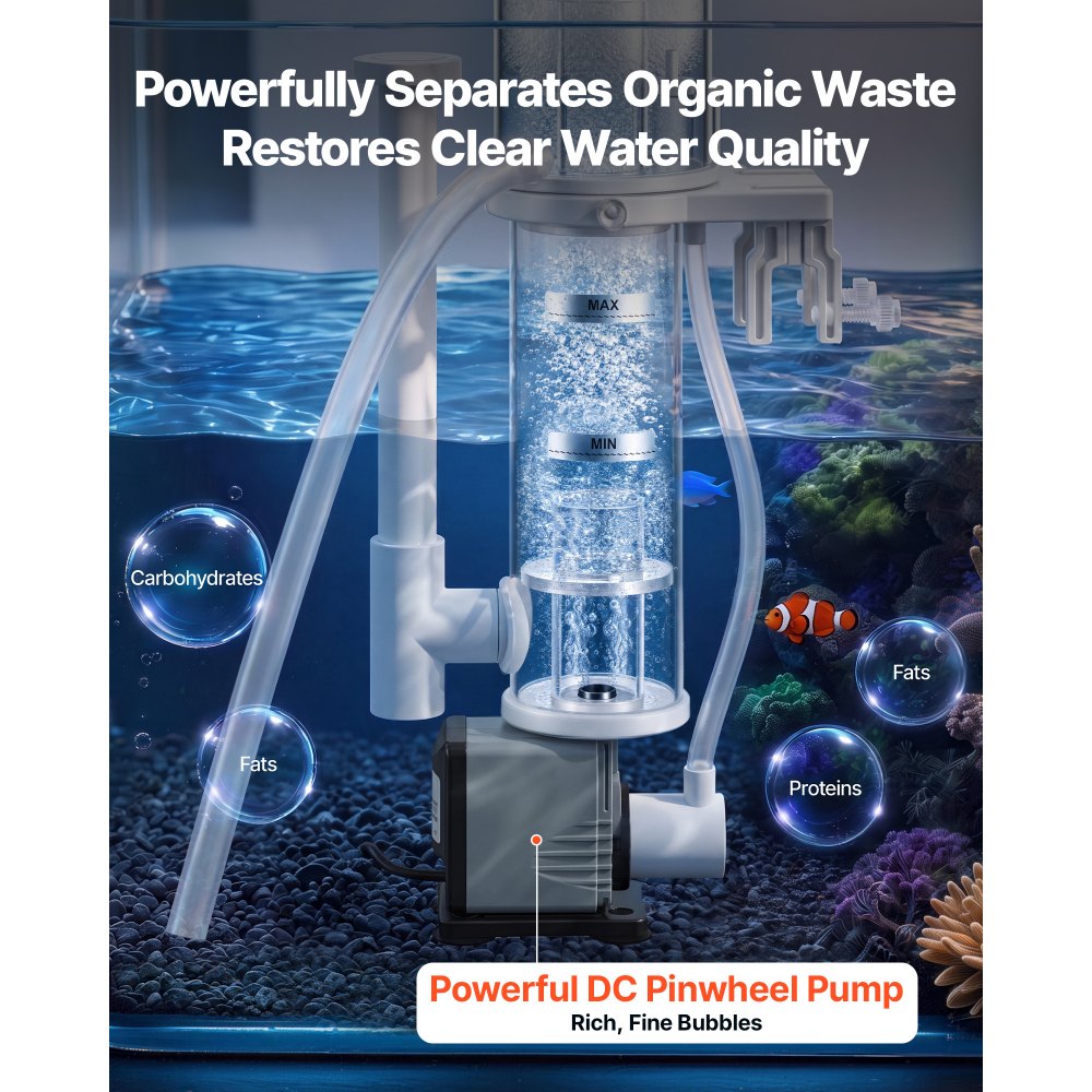 VEVOR Protein Skimmer for 20-30 Gal Saltwater Aquarium Hang On with DC Pump, Protein Skimmer with DC Pinwheel Pump, Adjustable Control, for 20-30 Gallon Small Saltwater Aquariums & Reef Tank Fish Tank
