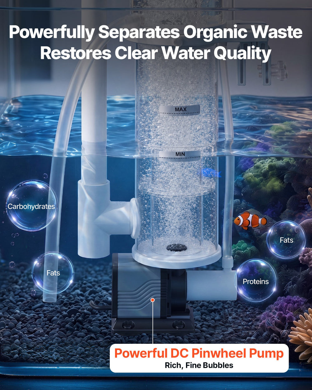 VEVOR Protein Skimmer for 30-80 Gal Saltwater Aquarium Hang On with DC Pump, Protein Skimmer with DC Pinwheel Pump, Adjustable Control, for 30-80 Gal Medium Saltwater Aquariums & Reef Tank Fish Tank