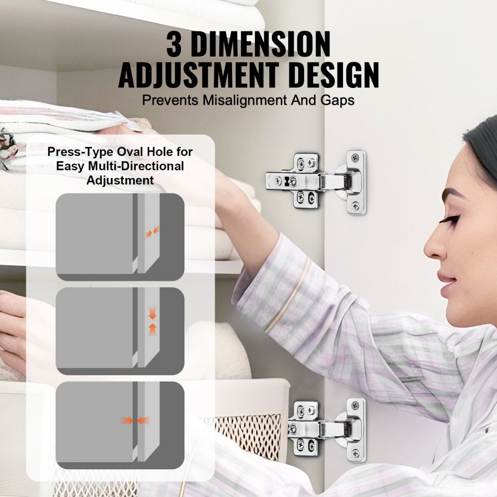 VEVOR Cabinet Hinges, 50 Packs Full Overlay Kitchen Cabinet Door Hinges, 100 Degree Opening Angel Soft Close Concealed Cupboard Hinges for Frameless Cabinet Type, with Mounting Screws